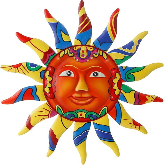 VEWOGARDEN 13" Metal Sun Wall Art Decor Hanging for Indoor Outdoor Home Garden Christmas Gifts Colorful Sun Face Sculptures & Statues Yellow