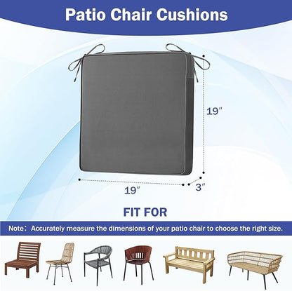 IASEAHK is Outdoor Cushions 4pcs Set, 19" x 19" x 3" Waterproof Outdoor Cushions for Patio Furniture, Outdoors Seat Cushions Set of 4 with Handle and Ties, Dark Grey