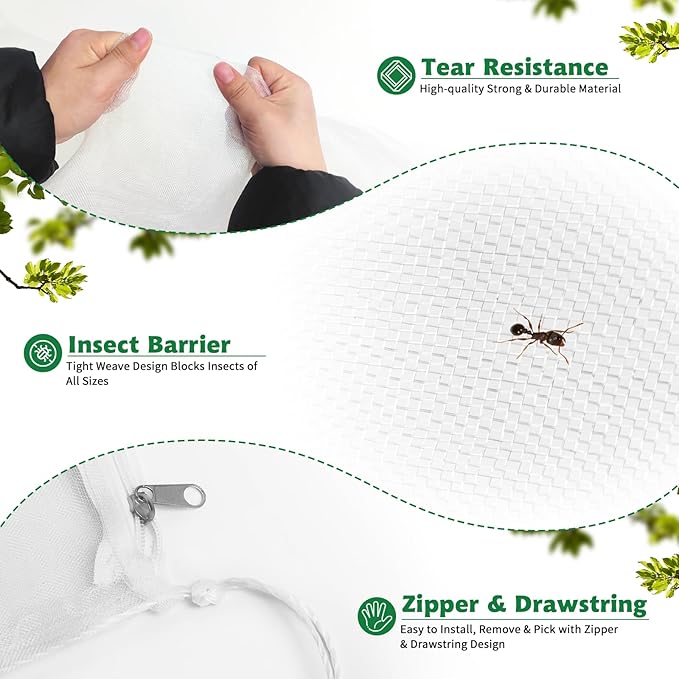 Evoio Bird Netting for Garden Plant Fruit Tree Protection 8 x 10 ft Large Blueberry Bushes Netting Covers Bags with Zipper, Shrubs Bush Tomato Strawberry Berry Barrier Mesh Cover Net Protector