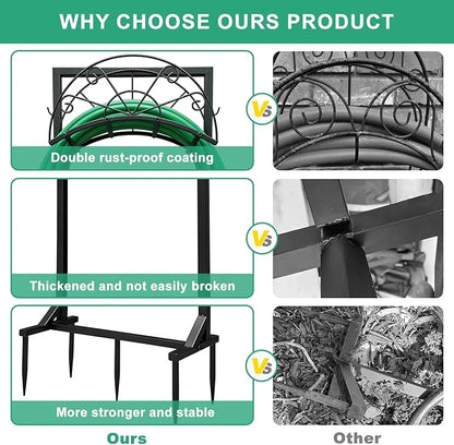 Garden Hose Holder, Detachable Metal Hose Holder for Outside, Rustproof Heavy-Duty Freestanding Water Hose Hanger Rack Holds Up to 150Ft Hose for Yard, Lawn