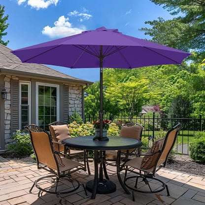 PatioKingdom 9FT Patio Outdoor Umbrella-UPF 50+ Sun Shade with Wind Vent, Push-Button Tilt & Smooth Crank Lift, Rust-Resistant Fiberglass Frame for Garden, Backyard,Yard (Dark Purple, 9FT)