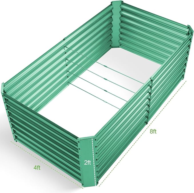 Land Guard 8×4×2 ft Galvanized Raised Garden Bed Kit, Galvanized Planter Raised Garden Boxes Outdoor, Rectangular Large Metal Raised Garden Beds for Vegetables(Green)…