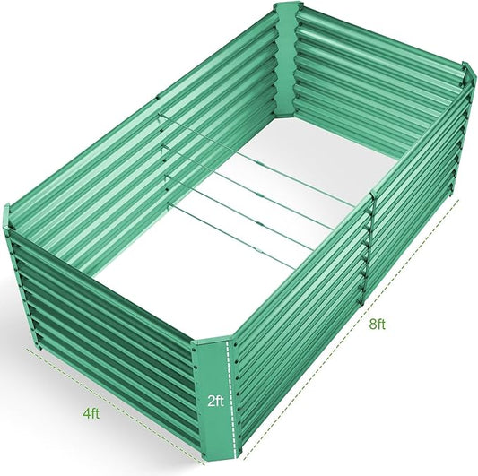 Land Guard 8×4×2 ft Galvanized Raised Garden Bed Kit, Galvanized Planter Raised Garden Boxes Outdoor, Rectangular Large Metal Raised Garden Beds for Vegetables(Green)…