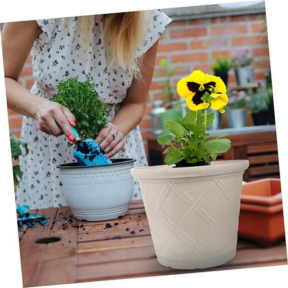 Happyyami Rustic Resin Planter Pot Vintage Outdoor Planters for Faux Outdoor Plants for Outside Decor