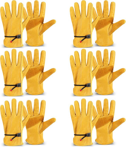 Tarpop Men's Large Cowhide Leather Work Gloves, Reinforced Palm for Wood Cutting, Construction, Gardening, Driving