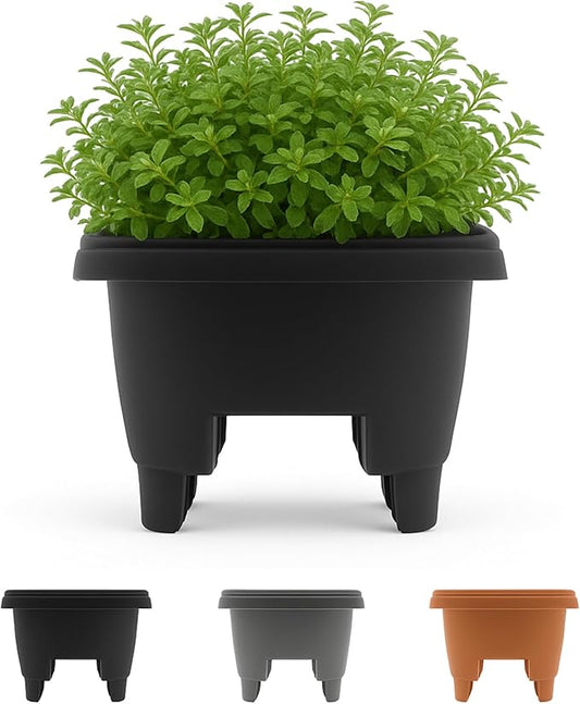 Bloem 12" Black Resin Deck Rail Round Planter, 9" H, 12" L, 12" W, Fits Rail Sizes Between 3.25" - 3.75" Wide