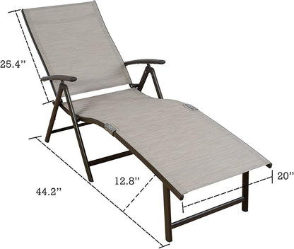 Kozyard Cozy Aluminum Reclining Lounge Chair - Perfect for Beach, Yard, Pool, and Patio Outdoor Chaise Lounge with Drink Holder, Weather Free Adjustable Assemble Free (Beige with Beige Strip Cushion)