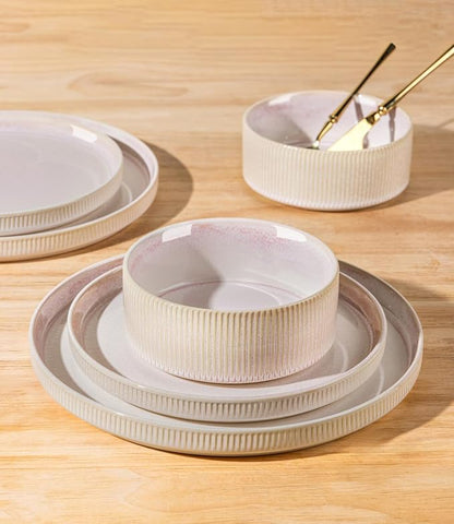 TheTerra Ceramic Dinnerware Sets for 4, 12 Pieces Porcelain Lightweight Plates and Bowls Sets, Scratch Resistant Dish Set, Oven & Microwave & Dishwasher Safe, Primrose Pink