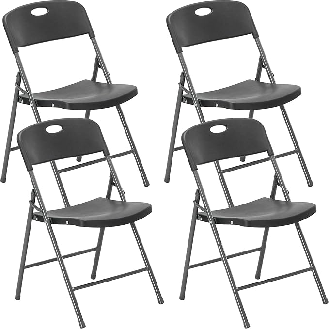 DUMOS 4 Pack Folding Chairs Heavy Duty - Plastic Stackable Portable Dining Chairs Set, Wedding, Party, Patio, Garden, for Indoor Outdoor, for Home and Office, Conference, Black
