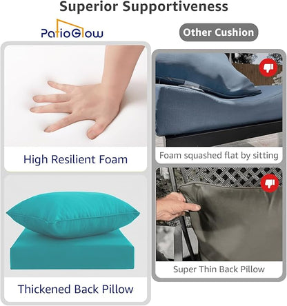 PatioGlow Outdoor Seat Cushion Set 22 x 24 x 4 Inch, Waterproof & Fade Resistant Patio Furniture Cushions with Removable Cover and Ties, Thick Deep Seating Pads for Outside Chair Sofa Couch, Teal