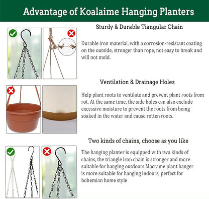 Hanging Planters for Indoor Plants, 2 Pack 10 Inch Self Watering Pots with Macrame Plant Hanger, Hanging Baskets Holder for Outdoor Garden Home Ceiling Window Decor