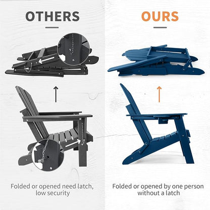 FUNBERRY Folding Adirondack Chair Set of 2, All Weather HDPE Fire Pit Chairs with Cup Holder for Outdoor