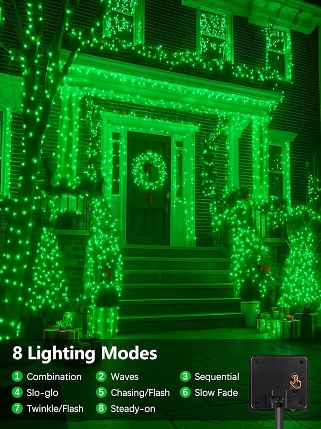4 Pack Solar Christmas Lights Outdoor Waterproof, 132FT 400LED Solar String Lights Green Wire Fairy Lights, Solar Twinkle Lights with 8 Lighting Modes for Xmas Garden Decorations (Green)