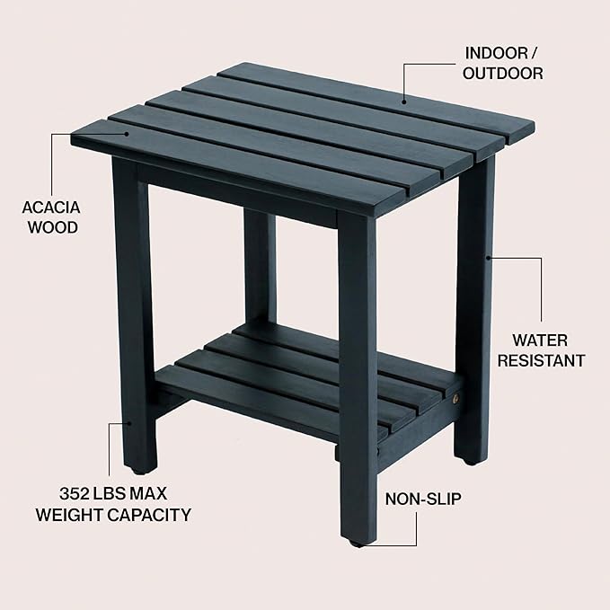 JONATHAN Y END6001B Kellie 16.1" Cottage Classic Slatted Solid Acacia Wood Indoor/Outdoor Side Table with Shelf for Patio, Garden, Bathroom, Living Room, Black