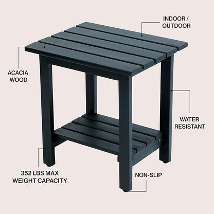JONATHAN Y END6001B Kellie 16.1" Cottage Classic Slatted Solid Acacia Wood Indoor/Outdoor Side Table with Shelf for Patio, Garden, Bathroom, Living Room, Black