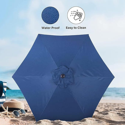 Simple Deluxe 9FT Outdoor Patio Umbrella Table Market Umbrella with Push Button Tilt and Crank and 50lbs Base Stand, for Garden, Lawn, Deck, Backyard, Pool, Blue