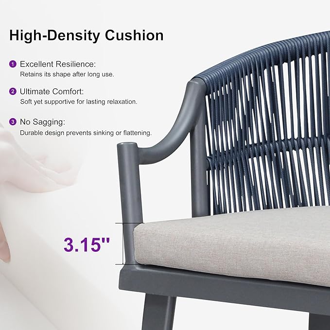 PURPLE LEAF Patio Dining Chairs Set of 2 Modern Wicker Outdoor Dining Chairs with Thick Cushions and Aluminum Frame All Weather Patio Chairs for Garden Porch Lawn Grey