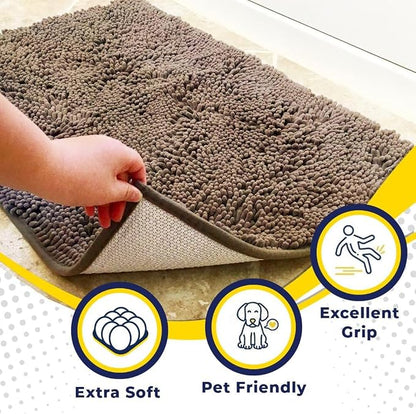 Muddy Mat® | Super Water Absorbent Door Mat Indoor, Microfiber Quick Dry Chenille Entryway Rug, Slip Resistant Front Door Mat, Indoor Mats for Entryway, Machine Washable Pet Rug, Taupe 3ft x 4ft
