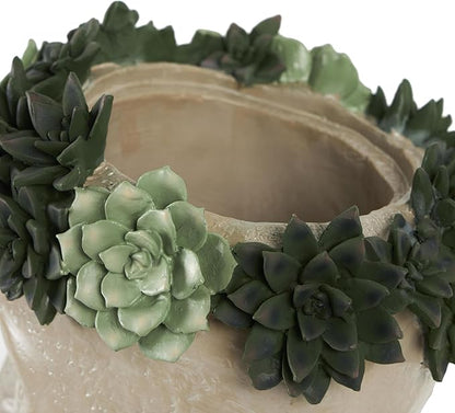 Deco 79 Resin Woman Indoor Outdoor Planter Bust Large Planter Pot with Succulent Crown and Orange Top, Planter 10" x 8" x 17", Beige