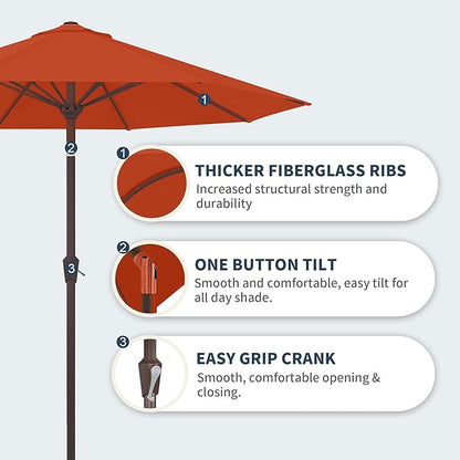 PatioKingdom 10FT Patio Umbrella with Push Button Tilt and Crank, Outdoor Market Umbrella with 8 Fiberglass Ribs, UV Protection Table Umbrella for Pool,Backyard,Garden,Deck(Orange, 10FT)
