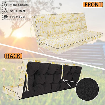 Swing Replacement Seat Cushions, 2-3 Seater Bench Cushions for Outdoor Furnitur with Backrest, Garden Recliner Seat Cushions Waterproof Sofa Pads (Yellow Leaves, 63x40in)