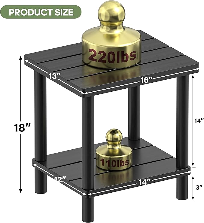LEJANEOYE Outdoor Side Table, 2-Tier Small Outdoor Table for Patio, Adirondack Side Tables for Outside or Indoor, Bamboo End Table for Pool, Porch, Weather Resistant Easy Maintenance-Black