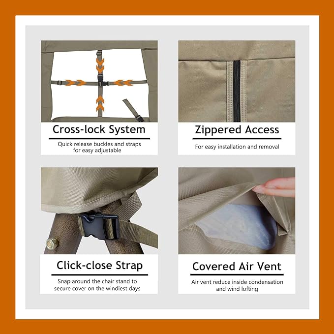 Patio 2 Person Egg Chair Cover with Adjustable X-Lock System and Zipper, Easy On Easy Off, Heavy Duty 100% Waterproof 600D Oxford Hanging Swing Chair Winter Cover