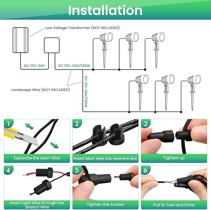 ZZXX Low Voltage Landscape Lighting 12W 1200LM Landscape Lights with Photocell Sensor, 2700K Super Warm White LED Spotlights Outdoor IP66 Waterproof AC/DC 12V-24V for Yard Garden Pathway Tree(10 Pack)