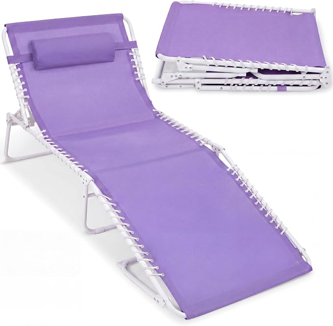 Best Choice Products Extra Wide Patio Chaise Lounge Chair, Portable Outdoor Folding Recliner for Lawn, w/ 8 Positions, Handles, 440lb Capacity - Lavender/White