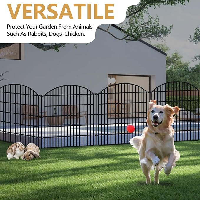 16 Panels Decorative Garden Metal Fence, 33in (H) x 38.67ft (L) No Dig Dog Fencing for Outdoor Yard, Rustproof Animal Ground Stakes Temporary Panel Border Barrier for Patio Flower Bed Camping