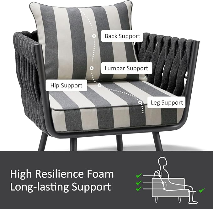 Outdoor Patio Chair Cushions Set, 24" x 24", Set of 2, Water-Repellent, Fade Resistant, Deep Seat Bottom and Back Cushion for Backyard, Couch, Sofa and Patio Furniture, Gray Stripe