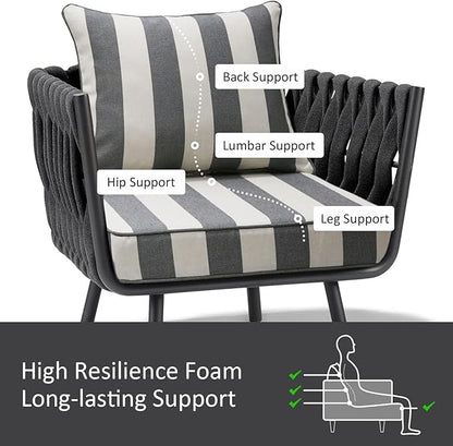 Outdoor Patio Chair Cushions Set, 24" x 24", Set of 2, Water-Repellent, Fade Resistant, Deep Seat Bottom and Back Cushion for Backyard, Couch, Sofa and Patio Furniture, Gray Stripe