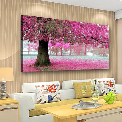 Tree of Life Wall Art Canvas Prints Natural Landscape Pictures Home Decor Pink and Green Paintings for Living Room Bathroom Bedroom Kitchen Decorations 24x48 Wooden Framed Artwork Easy Hanging