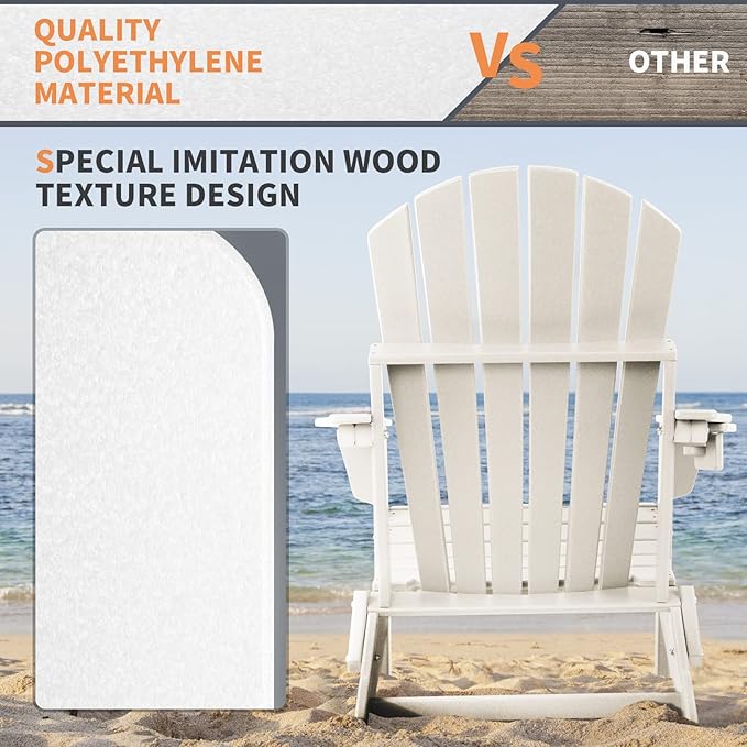 FUNBERRY Folding Adirondack Chair Set of 2, All Weather HDPE Fire Pit Chairs with Cup Holder for Outdoor