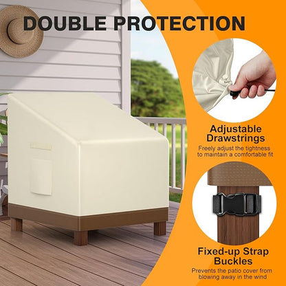 Patio Chair Covers Waterproof Heavy Duty Outdoor Furniture Cover with Air Vents for Lounge Lawn Deep Seat Outdoor Chair Beige & Brown 32W x 37D x 36H Inches (2 Pack)
