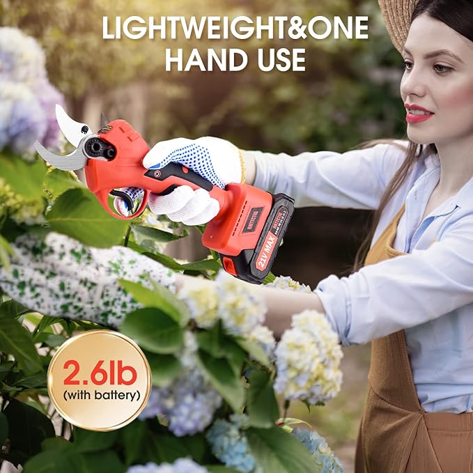 Electric Pruning Shears, 2.36" Cutting Diameter Cordless Power Pruner for Gardening with 2Pcs Batteries & Replacement Blades Set, Tree Pruner Branch Cutter(Red)