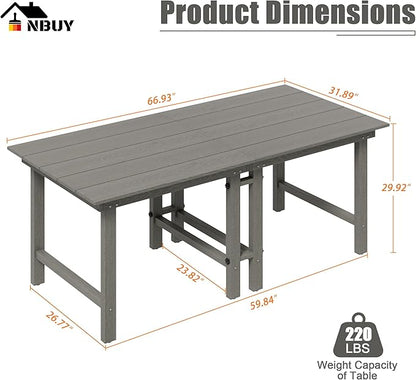 Anbuy Patio HDPE Dining Table Sets,Removable 2-in-1 Outdoor Patio Table,Dining Table for 6,Sun-Resistant and Easy to Clean, Low Maintenance for Balcony, Backyard, Lawn, Garden(Gray)