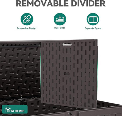 YITAHOME 220 Gallon Double-Wall Deck Box with Divider & Side Handles, Outdoor Large Storage for Patio Furniture Cushions, Garden Pool Accessories, Water Resistant & Lockable