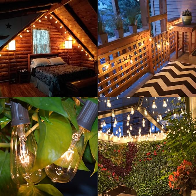 GOOTHY 10Ft Outdoor String Lights with 11 Clear Edison Bulbs (1 Spare) - C9/E17 Base Vintage Patio String Lights - UL Listed for Backyard Wedding Garden Decor - Brown