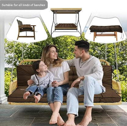Porch Swing Cushion Three Seat, Waterproof Swing Cushions Replacement with Backrest, Outdoor Garden Furniture Patio 4" Thickened Cushions with Ties (Coffee, 40 x 71in)