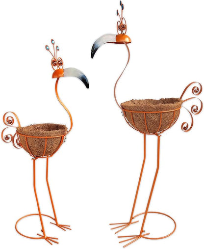 Metal Toucan Planter with Basket - Bird Planters for Outdoor Indoor Lawn,Yard,Porch,Patio, Garden Decorations（Set of 2）