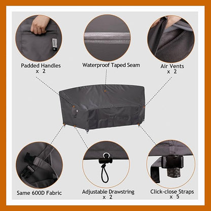 Curved Patio Furniture Cover for Outdoor Sectional Sofa, 96"(65") Reinforced Waterproof 600D Patio Couch Covers, Half Moon Lawn Outside Garden Furniture Winter Protective Cover