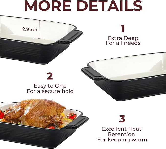 LIFVER Casserole Dish for Oven, 9x13 Ceramic Baking Dish, 115oz Large Lasagna Pan, Durable Deep Baking Pan with Handles, Oven Safe, Home & Kitchen Decor Gifts, Black
