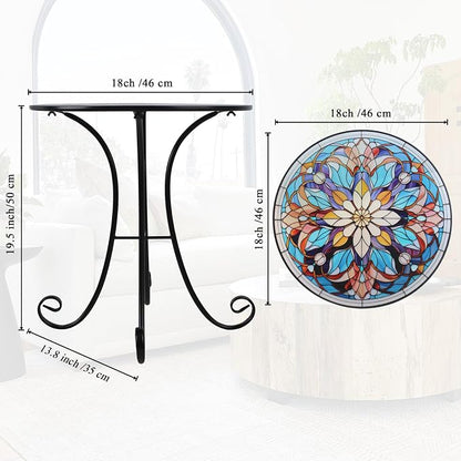 Mosaic Side Table Outdoor, 18 Inch Metal Accent Table, Indoor Small Round End Tables, Plant Stand Tables for Patio Yard Balcony Garden Bedside