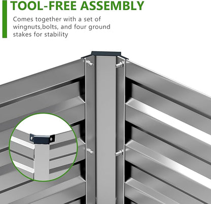 2PCS 8x4x1ft Galvanized Raised Garden Bed Kit,Metal Planter Box for Vegetables,Flowers,Herbs Durable Rust-Resistant Patio Gardening Beds,Silver