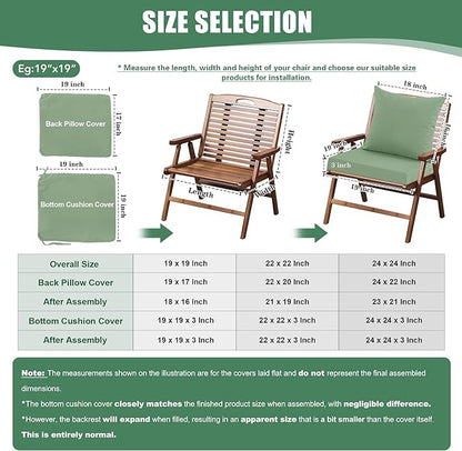 Outdoor Chair Cushions Set of 4, Waterproof Back Pillow and Seat Cushion Set for Patio Furniture, Outdoor Sofa Replacement Cushions with Removable Cover, 24 x 24 Inch, Sage Green