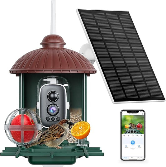 WOOLINK 3MP Smart Bird Feeder with Camera, 2K 2.4Ghz Solar Wireless Battery Camera With AI Bird Species Identification, HD Video Bird House with Camera for Ourdoor, IP65 Waterproof, Color Night Vision