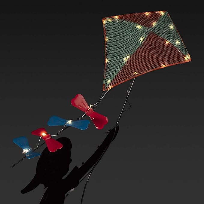 Alpine Corporation 41" Tall Outdoor Solar Powered Garden Stake Boy Silhouette Flying Kite with LED Lights