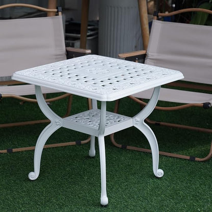 YKSY&YKSY Jardin DE Centennial Cast Aluminum Outdoor Side Table,Anti-Rust Outdoor End Table,Patio Coffee Bistro Table for Indoor,Garden,Porch,Balcony(Square White) 1