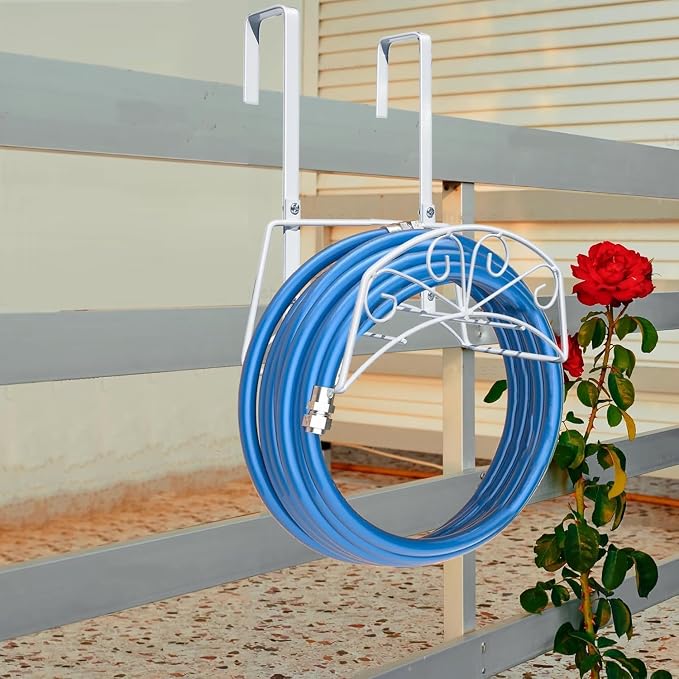 Garden Hose Holder for Outside Yard Hang Over The Door and Fence, Holds Up to 150Ft (2PCS White)
